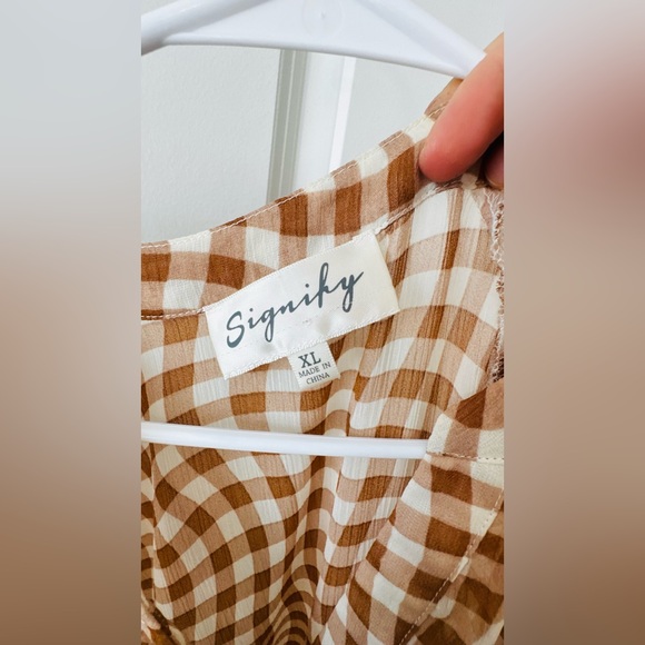 Brown Checkered Midi Dress - Picture 8 of 11